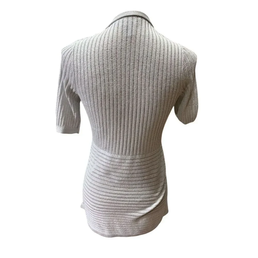 White House Black Market Women's Silver Short Sleeve Cardigan Sweater S - Picture 7 of 10